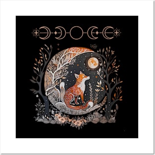 Witchy Moon Cottagecore Floral Fox Aesthetic Art Women Girls Posters and Art